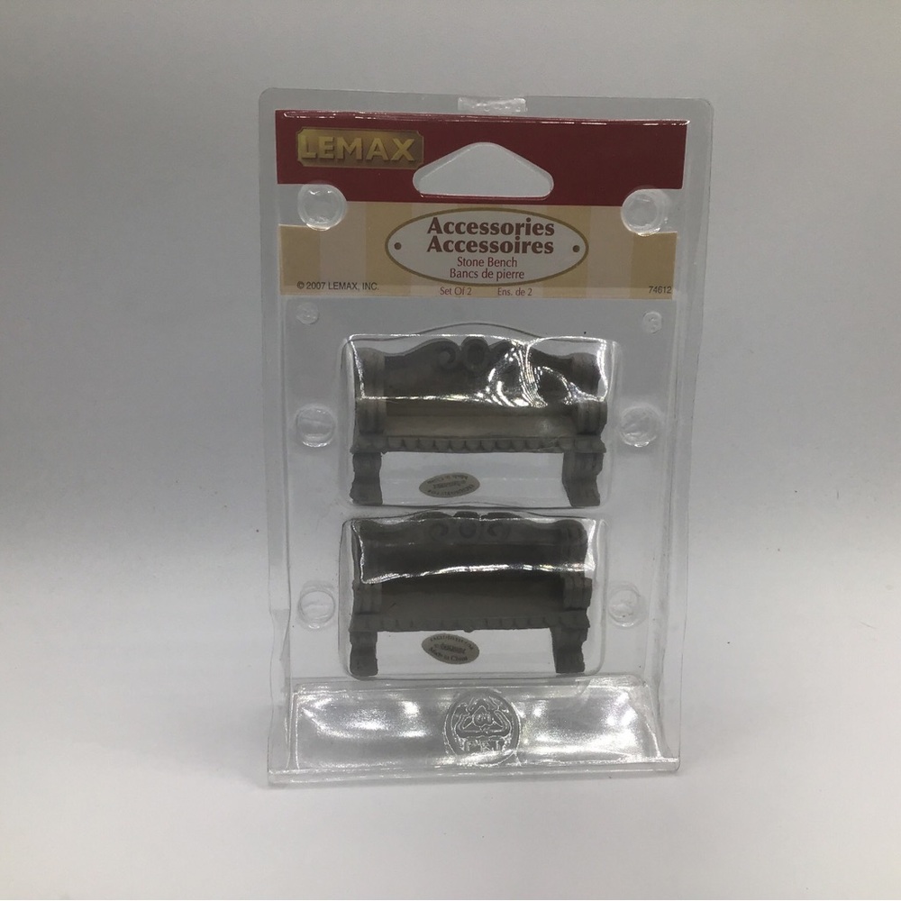 Vtg, 2007 Lemax Gray Stone Bench Christmas Village Accessories  Set Of 2- #24612